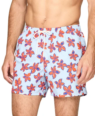 Tommy Hilfiger Men's Tropical Floral Print Drawstring 5" Swim Trunks