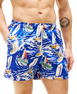 Tommy Hilfiger Men's Tropical Floral Print Drawstring 5" Swim Trunks