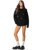 Edikted Womens Ellia Grommet Oversized Sweater