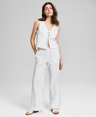 And Now This Women's Wide-Leg Side-Tie Striped Pants, Regular & Petites, Exclusively at Macy's