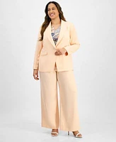 Tahari Asl Plus Size Single Button Crepe Blazer Paisley Blouse Wide Leg Pants