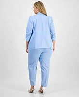 Tahari Asl Plus Size Pinstriped Ruched Sleeve Blazer Classic Mid Rise Ankle Pants