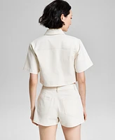 And Now This Women's Short-Sleeve Cropped Denim Shirt Jacket, Exclusively at Macy's