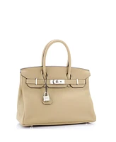 Pre-Owned HERMES Birkin 30 Handbag Light Clemence with Palladium Hardware