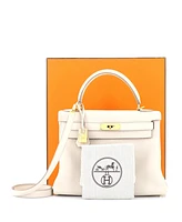 Pre-Owned HERMES Kelly 28 Handbag Light Clemence with Gold Hardware