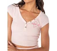 Roxy Juniors' Coffee Date Ribbed V-Neck Crop Top