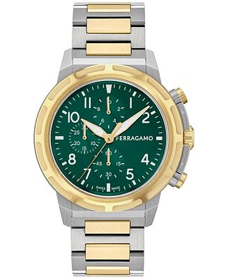 Ferragamo Men's Swiss Chronograph Sport Two-Tone Stainless Steel Bracelet Watch 44mm
