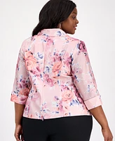 Alex Evenings Plus Printed 3/4-Sleeve Top