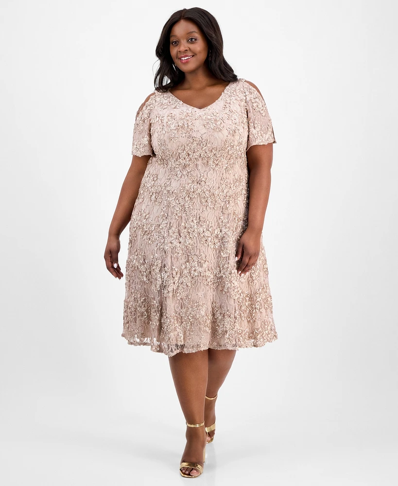 Alex Evenings Plus V-Neck A-Line Sequin Dress