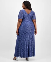 Alex Evenings Plus V-Neck Ruffle-Trim-Slit Sequin Dress