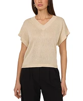 Vince Camuto Women's V-Neck Shine Short-Sleeve Sweater