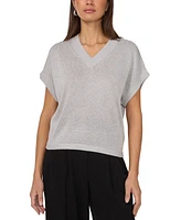 Vince Camuto Women's V-Neck Shine Short-Sleeve Sweater
