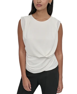 Dkny Petite Sleeveless Draped-Front Blouse