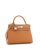 Pre-Owned HERMES Kelly 28 Handbag Brown Epsom with Palladium Hardware