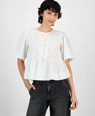 And Now This Women's Cotton Bow-Trim Peplum Top, Exclusively at Macy's