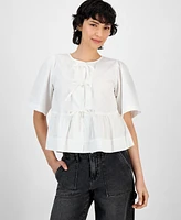 And Now This Women's Cotton Bow-Trim Peplum Top, Exclusively at Macy's