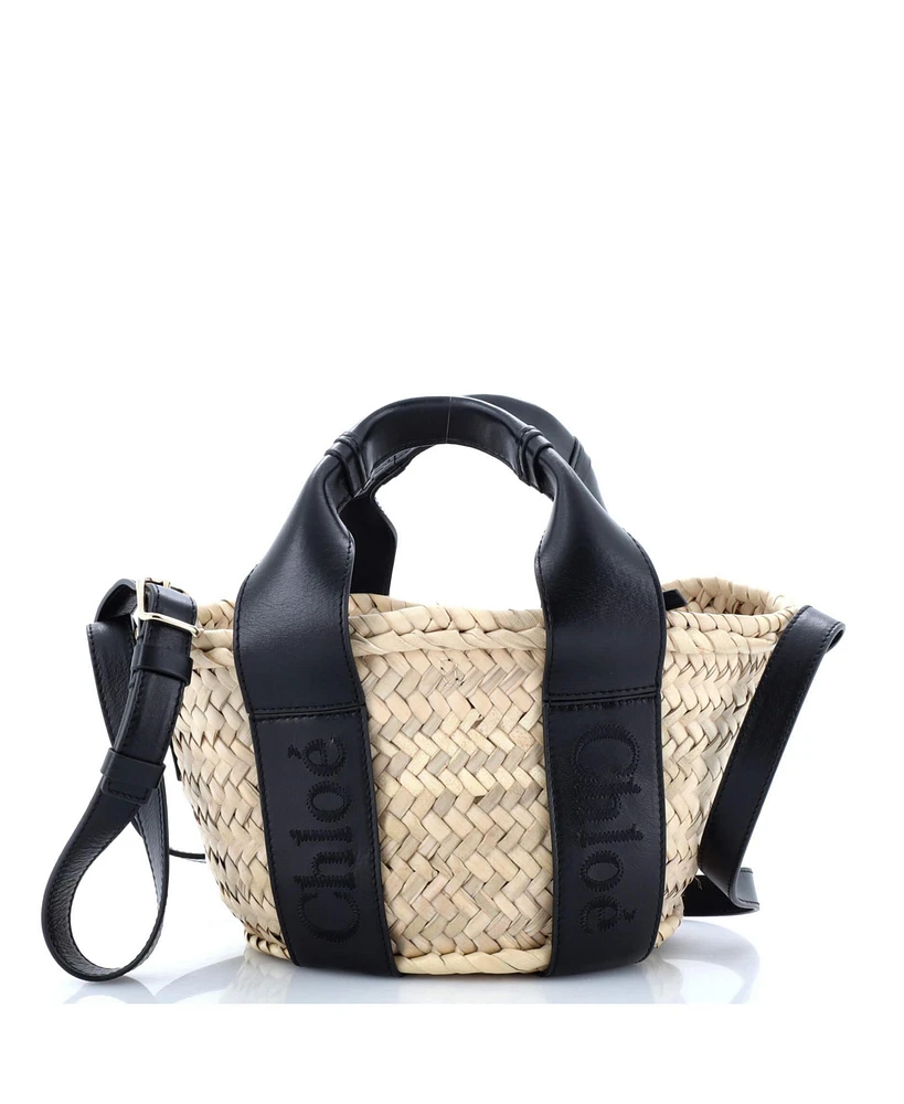 Pre-Owned Chloe Medium Sense Basket Tote Raffia with Leather