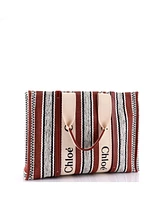 Pre-Owned Chloe Large Woody Tote Striped Linen