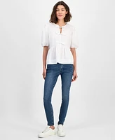 Nautica Jeans Women's Cotton Bow-Front Peplum Top