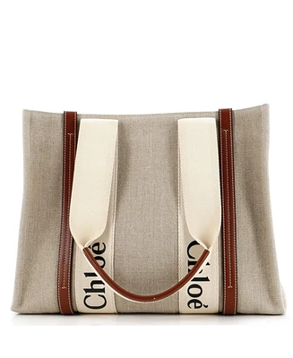 Pre-Owned Chloe Medium Woody Tote Canvas with Leather