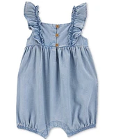 Carter's Baby Girls Cotton Chambray Flutter Romper