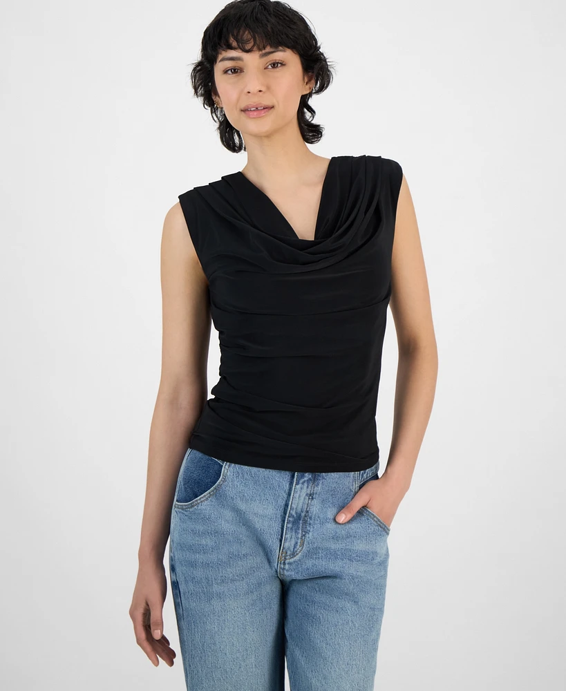 Bar Iii Women's Cap-Sleeve Cowlneck Top, Created for Macy's