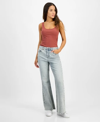 Indigo Rein Juniors' High-Rise Stud-Trim Flare-Leg Jeans