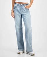 Indigo Rein Juniors' High-Rise Embroidered Wide-Leg Jeans