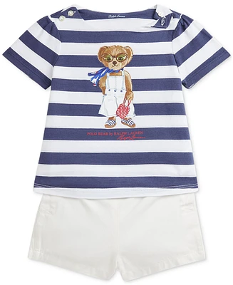 Polo Ralph Lauren Baby Striped Bear Tee & Twill Short Set