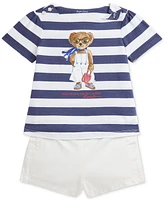 Polo Ralph Lauren Baby Striped Bear Tee & Twill Short Set