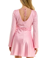 B Darlin Juniors' Satin Lace-Trim V-Neck Dress