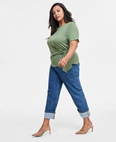 On 34th Trendy Plus Size Elbow Sleeve Tie Waist T Shirt Cuffed Straight Leg Jeans Exclusively At Macys