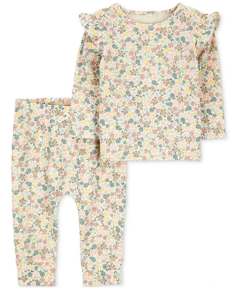 Carter's Baby Girls Cotton Floral Top & Pants, 2 Piece Set