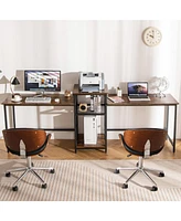 2-Person Computer Desk with Power Outlet and Printer Stand for Shared or Home Office Use