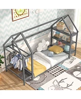 Montessori Floor House Bed with Detachable Storage Shelves