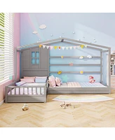 L-shaped Double Beds House Platform with Fences Corner Bed Frame