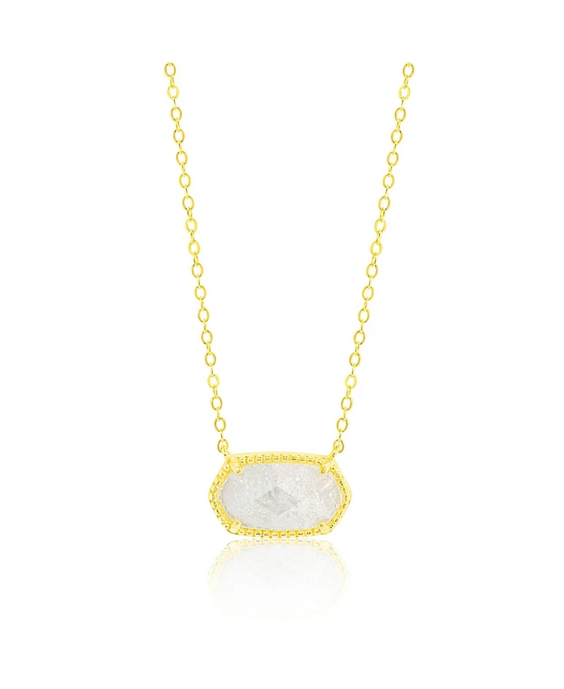 Etoielle Create Mother of Pearl and Halo Cubic Zirconia Gemstone Necklace Yellow Gold Tone Necklace (Copy)