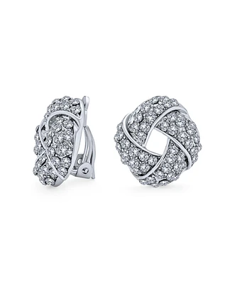 Bling Jewelry Twist Braided Crystal Love Knot Clip-On Earrings Non-Pierced Ears