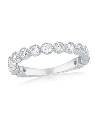 Sterling Silver Round Cz Beaded Outline Ring