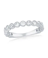 Sterling Silver Round Cz Beaded Outline Ring