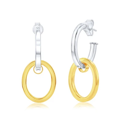 Sterling Silver, Double Oval Hoop Earrings - Two-Tone