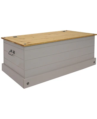 9.5-Inch W Solid Pine Storage Chest - Zinc Alloy Handles and Hinges - 47-Gallon Storage Capacity - Gray