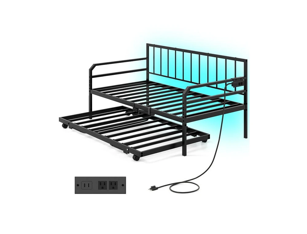 Adjustable Metal Daybed with Charging Station and Led Light