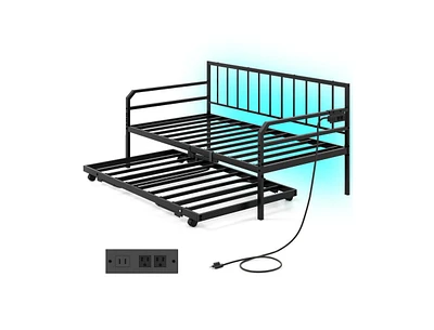 Adjustable Metal Daybed with Charging Station and Led Light