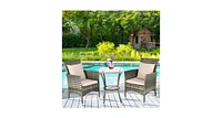 3 Pieces Patio Rattan Chairs and Table Set with Cushions