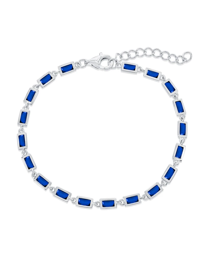 Sterling Silver, Sapphire Bezel-Set Rectangle Bracelet