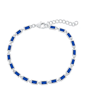 Sterling Silver, Sapphire Bezel-Set Rectangle Bracelet
