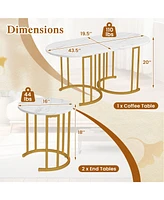 Nesting Coffee Table Set of 3 with Faux Marble Tabletop and Powder-coated Metal Frame