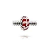 Bling Jewelry Red White Vine Murano Glass Charm Bead with Sterling Silver Core for Bracelets