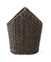 Casafield Toilet Paper Roll Holder Storage Basket with Wood Bar - Natural, Woven Water Hyacinth Wicker Bathroom Tissue Organizer